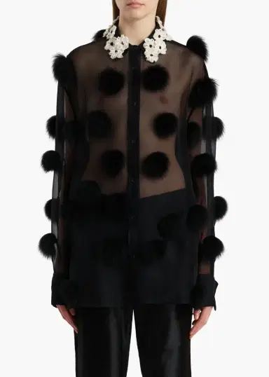 Khaite Naomi Top In Black With Fur Dot Embroidery | Thumbnail 3