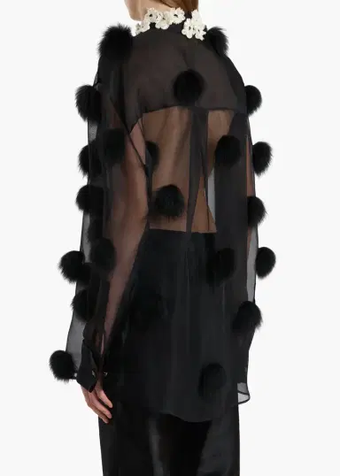 Khaite Naomi Top In Black With Fur Dot Embroidery | Thumbnail 4