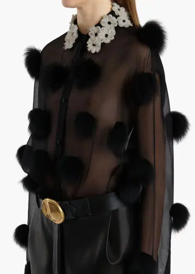 Khaite Naomi Top In Black With Fur Dot Embroidery | Thumbnail 5
