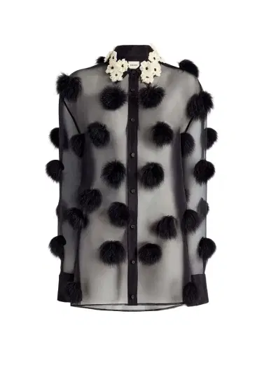Khaite Naomi Top In Black With Fur Dot Embroidery | Thumbnail 1
