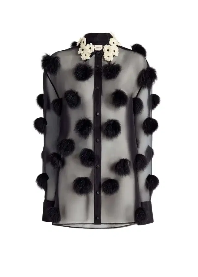 Naomi Top In Black With Fur Dot Embroidery