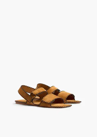 Khaite Boden Sandal In Caramel Suede With Whip Stitch | Thumbnail 2