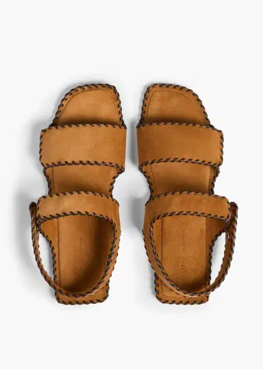 Khaite Boden Sandal In Caramel Suede With Whip Stitch | Thumbnail 3