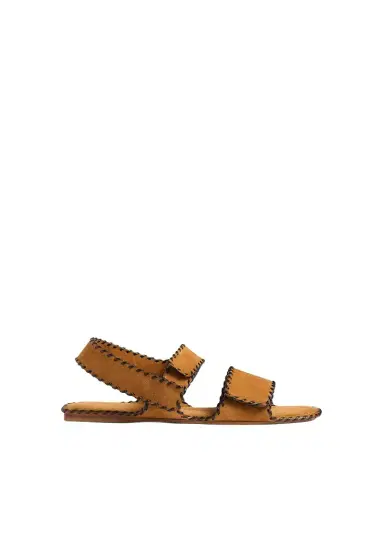 Khaite Boden Sandal In Caramel Suede With Whip Stitch | Thumbnail 1