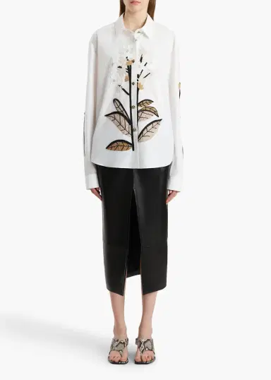 Khaite Argo Top In Chalk Cotton With Floral Embroidery | Thumbnail 2 Khaite Argo Top In Chalk Cotton With Floral Embroidery | Thumbnail 2