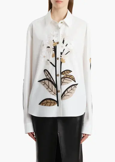 Khaite Argo Top In Chalk Cotton With Floral Embroidery | Thumbnail 3 Khaite Argo Top In Chalk Cotton With Floral Embroidery | Thumbnail 3