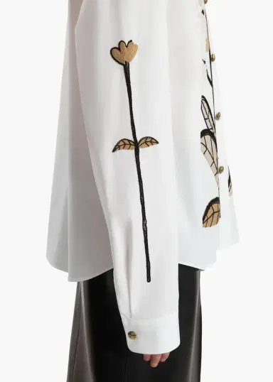 Khaite Argo Top In Chalk Cotton With Floral Embroidery | Thumbnail 6 Khaite Argo Top In Chalk Cotton With Floral Embroidery | Thumbnail 6