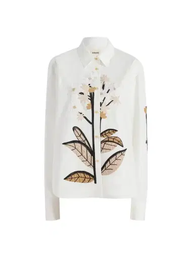 Khaite Argo Top In Chalk Cotton With Floral Embroidery | Thumbnail 1 Khaite Argo Top In Chalk Cotton With Floral Embroidery | Thumbnail 1