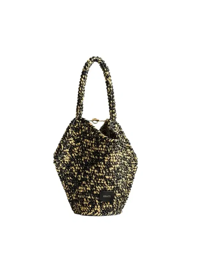 Khaite Mini Lotus Tote In Black And White Raffia
