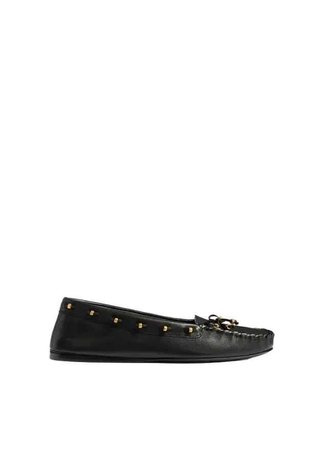 Khaite Milly Flat In Black Pebbled Leather