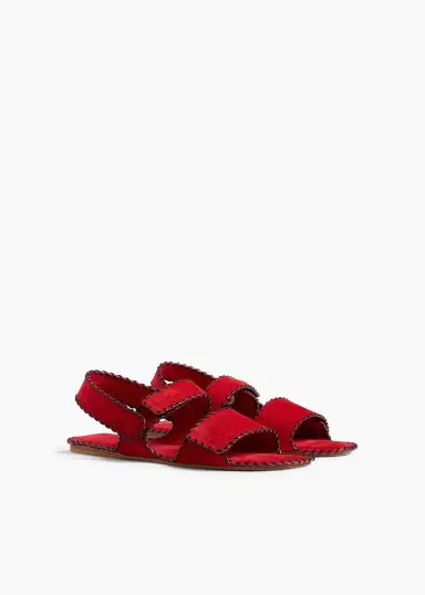 Khaite Boden Sandal In Lipstick Suede With Whip Stitch | Thumbnail 2 Khaite Boden Sandal In Lipstick Suede With Whip Stitch | Thumbnail 2