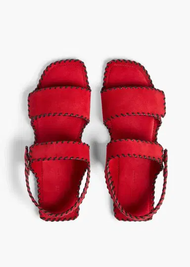 Khaite Boden Sandal In Lipstick Suede With Whip Stitch | Thumbnail 3 Khaite Boden Sandal In Lipstick Suede With Whip Stitch | Thumbnail 3