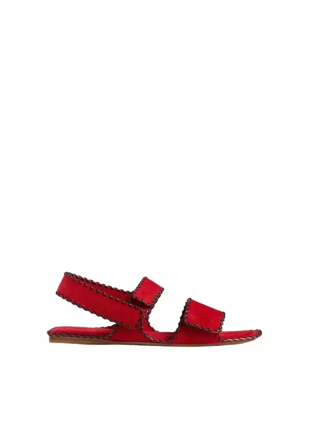 Khaite Boden Sandal In Lipstick Suede With Whip Stitch