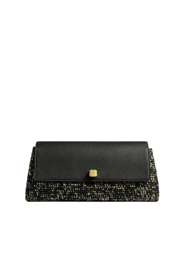 Khaite Audrey Clutch In Black And White Marled Raffia