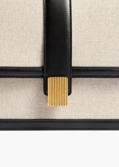 Khaite Blake Crossbody Bag In Black Leather With Natural Canvas | Thumbnail 4 Khaite Blake Crossbody Bag In Black Leather With Natural Canvas | Thumbnail 4