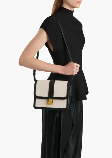 Khaite Blake Crossbody Bag In Black Leather With Natural Canvas | Thumbnail 5 Khaite Blake Crossbody Bag In Black Leather With Natural Canvas | Thumbnail 5