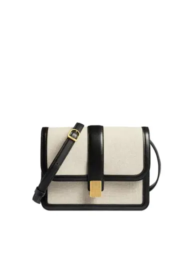 Khaite Blake Crossbody Bag In Black Leather With Natural Canvas | Thumbnail 1 Khaite Blake Crossbody Bag In Black Leather With Natural Canvas | Thumbnail 1