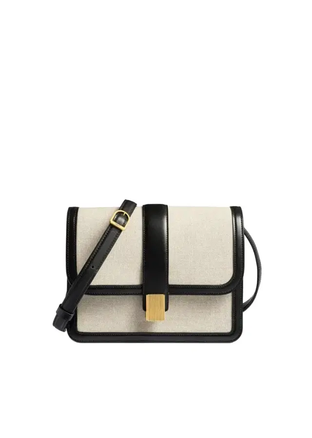 Khaite Blake Crossbody Bag In Black Leather With Natural Canvas