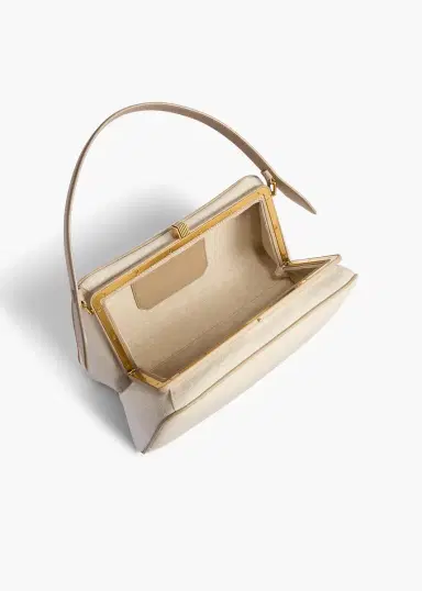 Khaite Cate Bag In Toffee Leather And Natural Canvas | Thumbnail 3 Khaite Cate Bag In Toffee Leather And Natural Canvas | Thumbnail 3