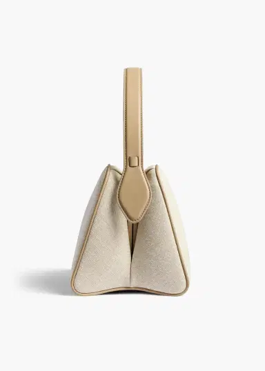 Khaite Cate Bag In Toffee Leather And Natural Canvas | Thumbnail 4 Khaite Cate Bag In Toffee Leather And Natural Canvas | Thumbnail 4