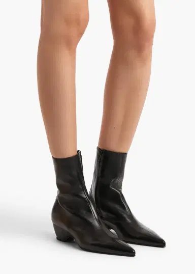Khaite Sybil Ankle Boot In Black Glazed Leather | Thumbnail 5
