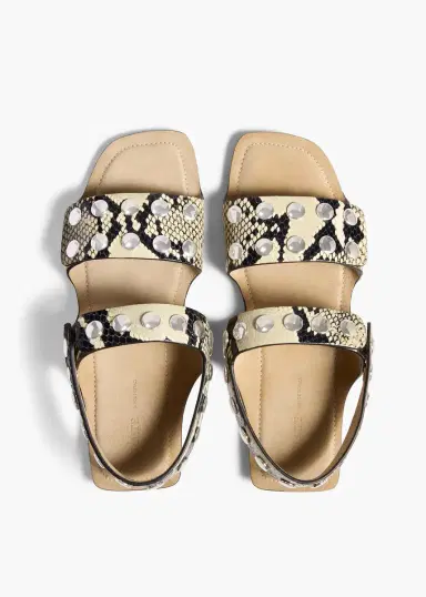 Khaite Boden Sandal In Natural Python-Embossed Leather With Silver Studs | Thumbnail 3