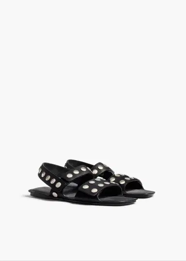 Khaite Boden Sandal In Black Leather With Silver Studs | Thumbnail 2