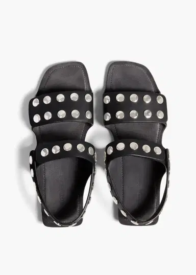 Khaite Boden Sandal In Black Leather With Silver Studs | Thumbnail 3