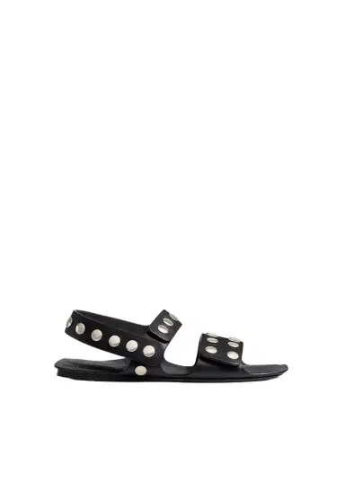 Khaite Boden Sandal In Black Leather With Silver Studs | Thumbnail 1