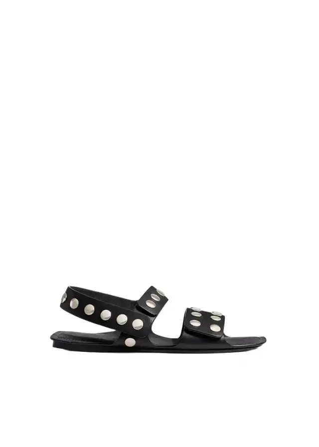 Khaite Boden Sandal In Black Leather With Silver Studs
