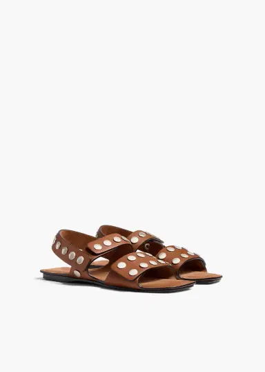 Khaite Boden Sandal In Dark Tan Leather With Silver Studs | Thumbnail 2
