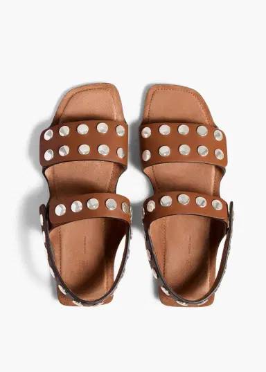 Khaite Boden Sandal In Dark Tan Leather With Silver Studs | Thumbnail 3