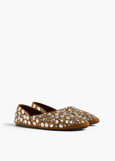 Khaite Jane Flat In Caramel Suede With Silver Studs | Thumbnail 2