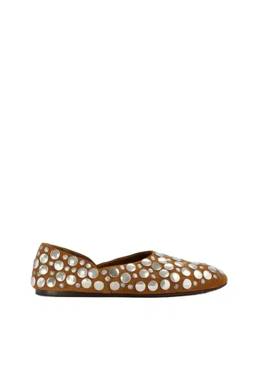 Khaite Jane Flat In Caramel Suede With Silver Studs | Thumbnail 1