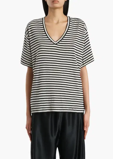 Khaite Linda T-Shirt In Black And Off White | Thumbnail 3