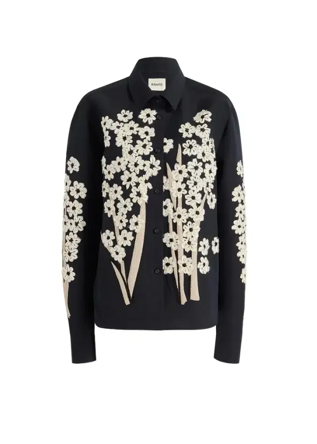 Argo Top In Black With Floral Embroidery