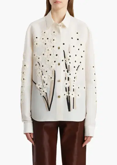 Khaite Argo Top In Natural With Floral Embroidery | Thumbnail 3 Khaite Argo Top In Natural With Floral Embroidery | Thumbnail 3