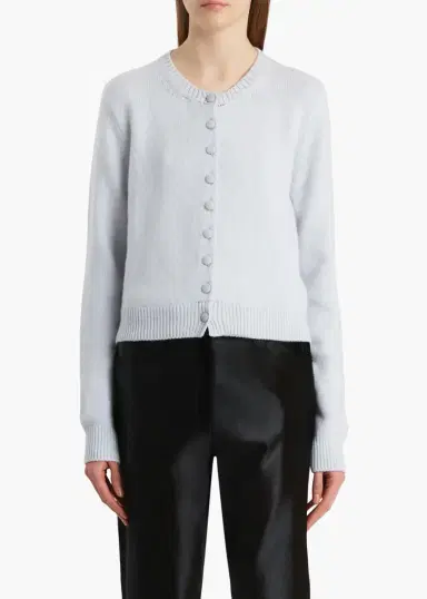 Khaite Everheart Cardigan In Ice Blue With Suede Buttons | Thumbnail 3