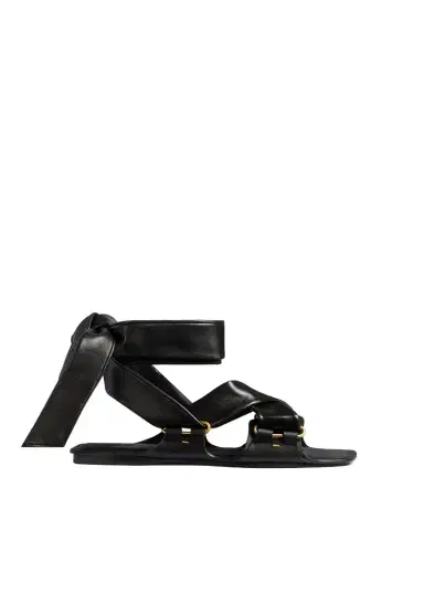 Khaite Boden Tied Sandal In Black Leather | Thumbnail 1 Khaite Boden Tied Sandal In Black Leather | Thumbnail 1