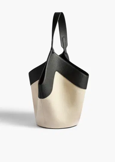 Khaite Medium Lotus Tote In Black Leather And Natural Canvas | Thumbnail 2 Khaite Medium Lotus Tote In Black Leather And Natural Canvas | Thumbnail 2