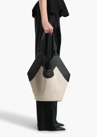 Khaite Medium Lotus Tote In Black Leather And Natural Canvas | Thumbnail 5 Khaite Medium Lotus Tote In Black Leather And Natural Canvas | Thumbnail 5