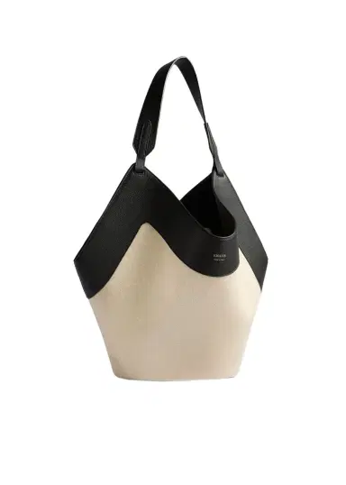 Khaite Medium Lotus Tote In Black Leather And Natural Canvas | Thumbnail 1 Khaite Medium Lotus Tote In Black Leather And Natural Canvas | Thumbnail 1