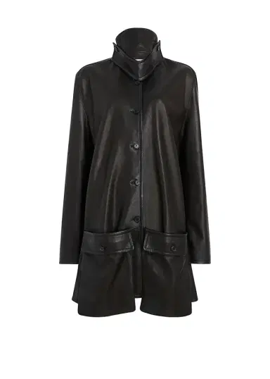Khaite Harmon Coat In Black Washed Leather | Thumbnail 1 Khaite Harmon Coat In Black Washed Leather | Thumbnail 1