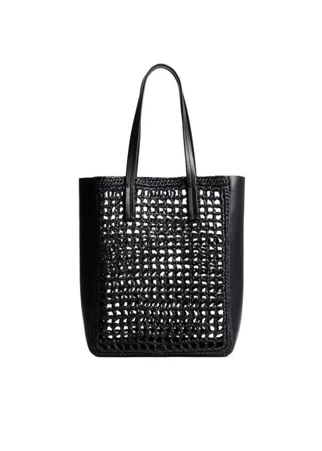 Small Zoe Tote In Black Raffia With Black Leather
