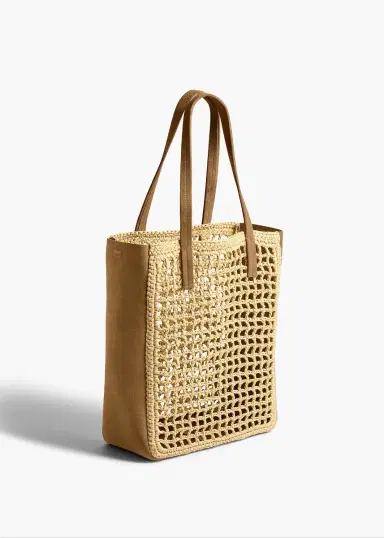 Khaite Small Zoe Tote In Natural Raffia With Mud Suede | Thumbnail 2 Khaite Small Zoe Tote In Natural Raffia With Mud Suede | Thumbnail 2