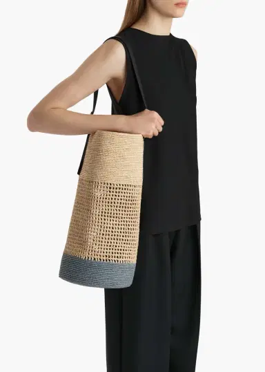 Khaite Billie Bucket Bag In Natural And Lead Raffia | Thumbnail 5 Khaite Billie Bucket Bag In Natural And Lead Raffia | Thumbnail 5
