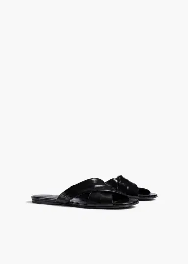Khaite Liria Flat Sandal In Black Glazed Leather | Thumbnail 2 Khaite Liria Flat Sandal In Black Glazed Leather | Thumbnail 2