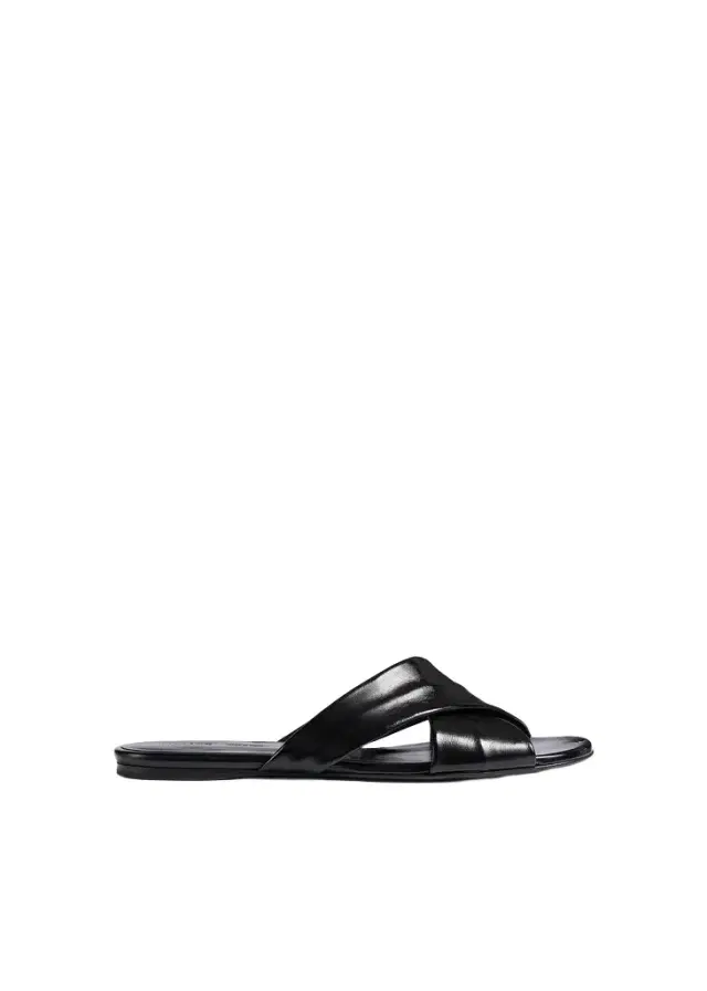 Khaite Liria Flat Sandal In Black Glazed Leather