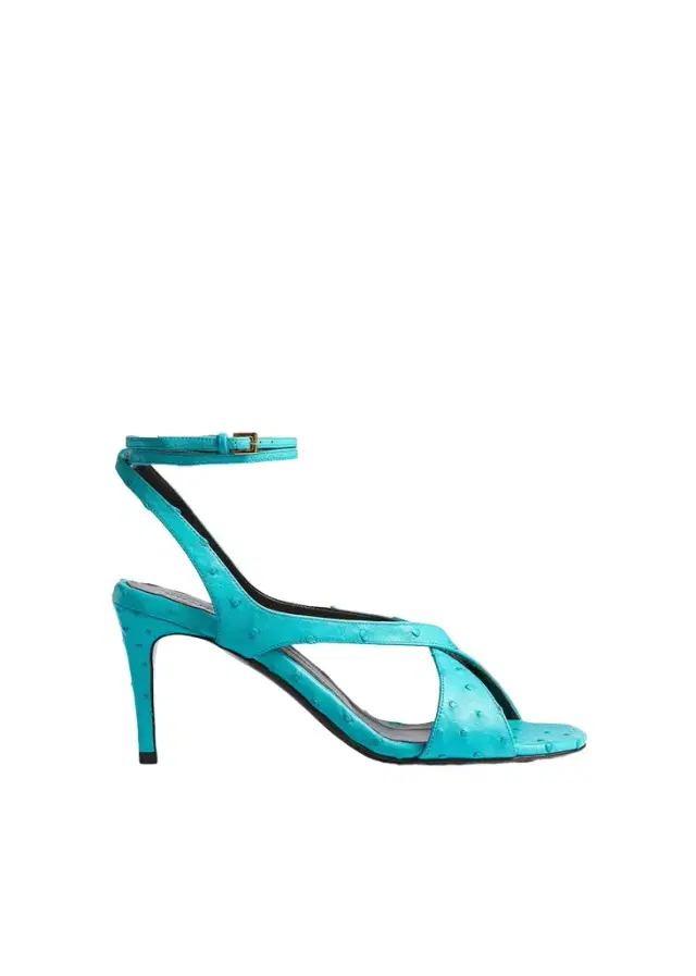 Khaite Liria Ankle Strap Sandal In Crystal Blue Ostrich