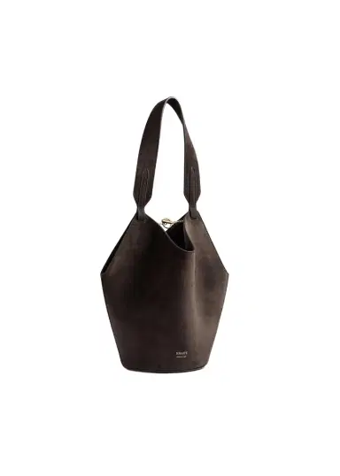 Khaite Mini Lotus Tote In Dark Brown Suede | Thumbnail 1 Khaite Mini Lotus Tote In Dark Brown Suede | Thumbnail 1